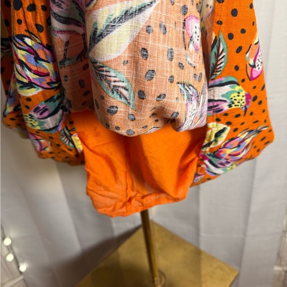 Kourt Linen Vibrant Orange Tiered Mini Sundress with Flutter Sleeves - Picture 5 of 8